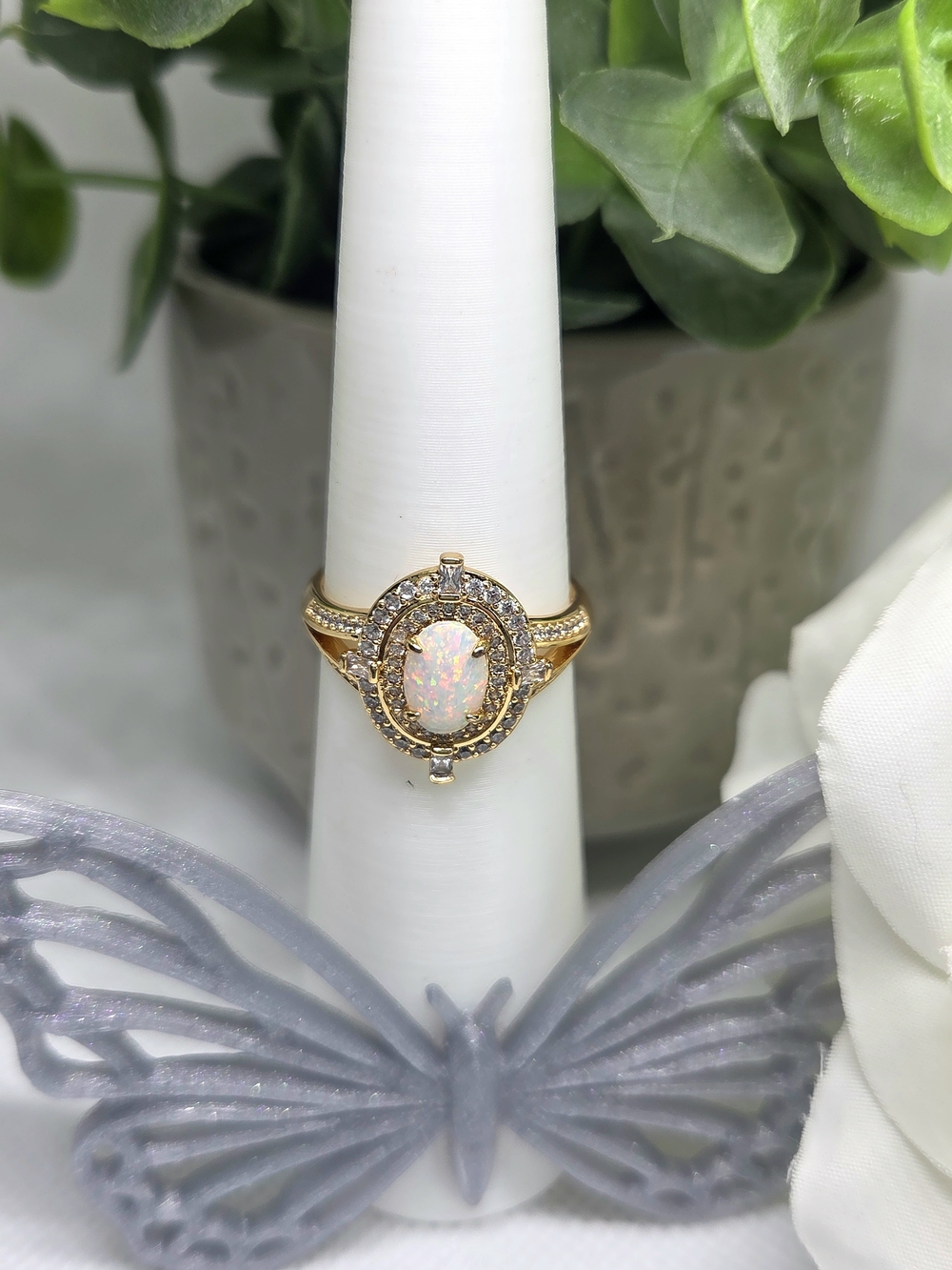 BP Gold Opal Halo Ring On Gold Plating